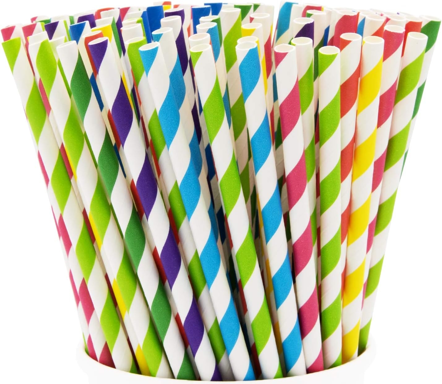 Comfy Package, [200 Pack] Striped Paper Drinking Straws 100% Biodegradable – Assorted Colors