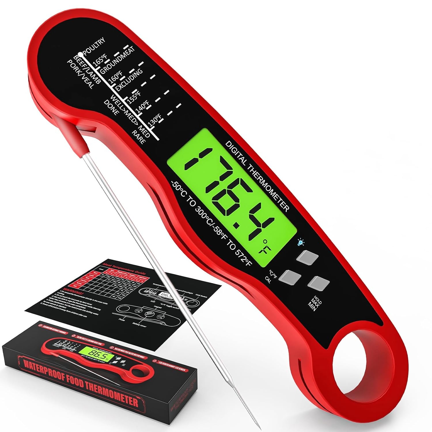 Meat Thermometer Digital – Fast Instant Read Food Thermometer for Cooking, Candy Making, Outside Grill, Waterproof Kitchen Thermometer with Backlight, Stocking Stuffers for Adult Men