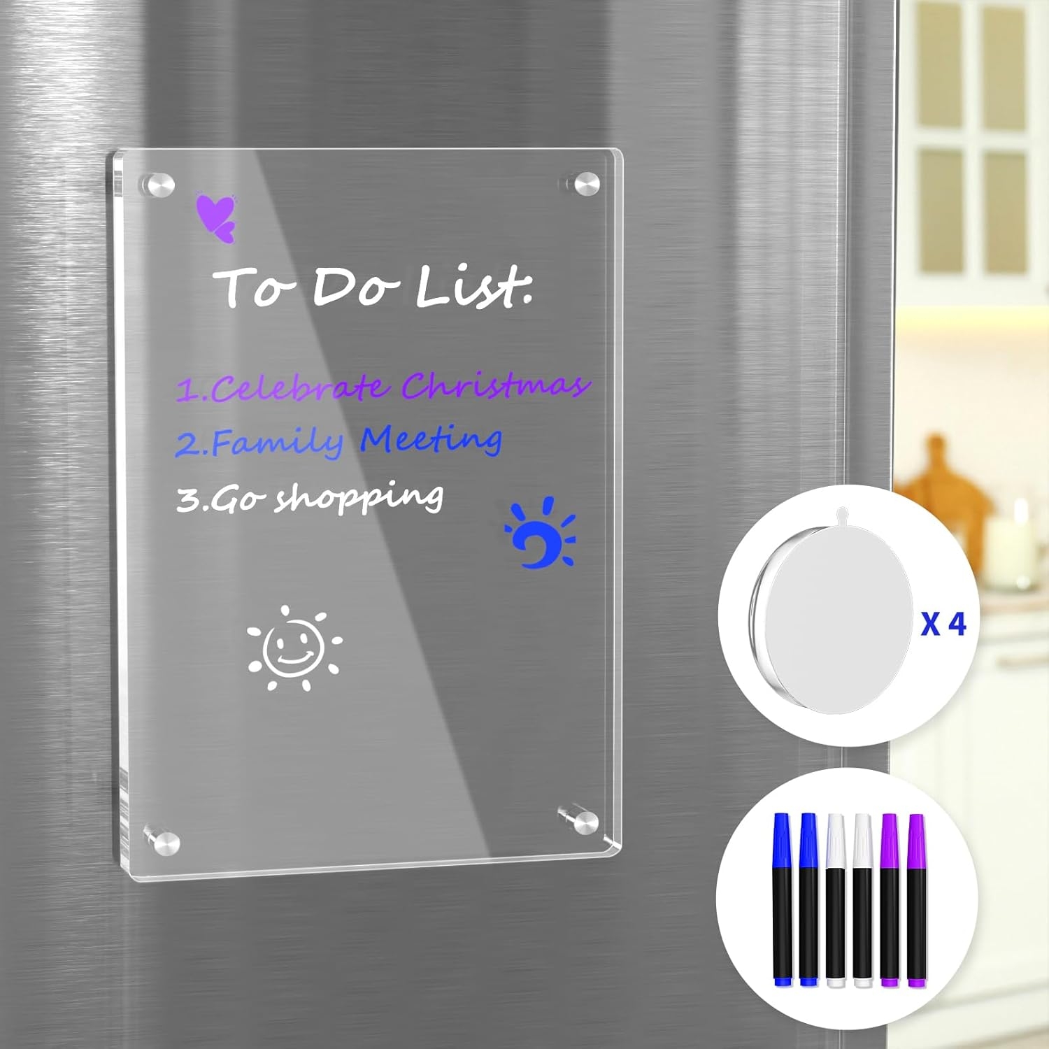 AITEE Acrylic Magnetic Calendar for Fridge, 8″x12″ Inches Clear Dry Erase Calendar Memo Whiteboard for Refrigerator with Strong Magnets Includes 6 Dry Erase Markers with 3 Colors