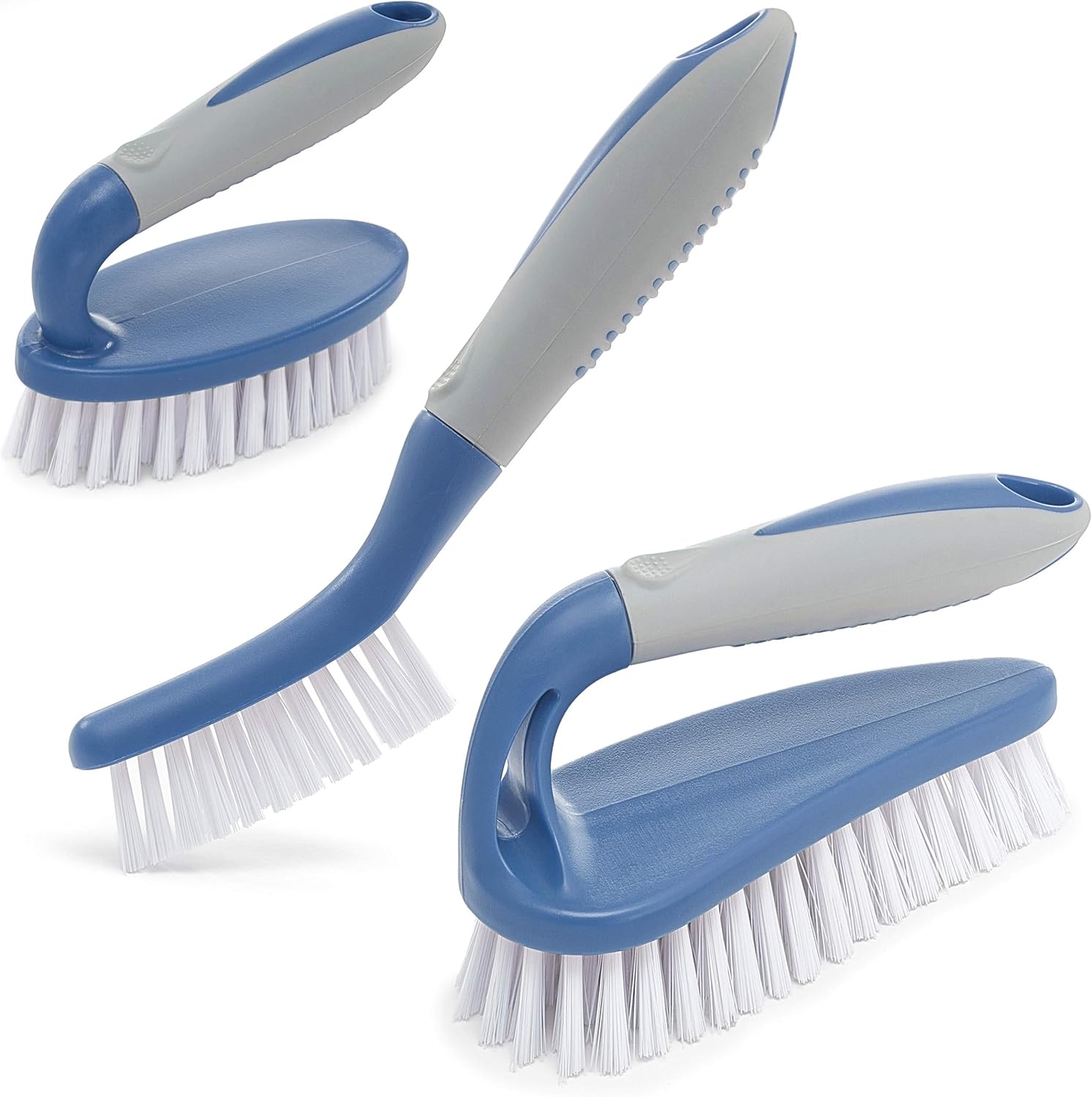 Trazon 3-Piece Scrub Brush Set – Blue, Durable Bristles, Ergonomic Handle, Ideal for Bathroom, Shower, Kitchen, Carpet, Floor, Bathtub, and More