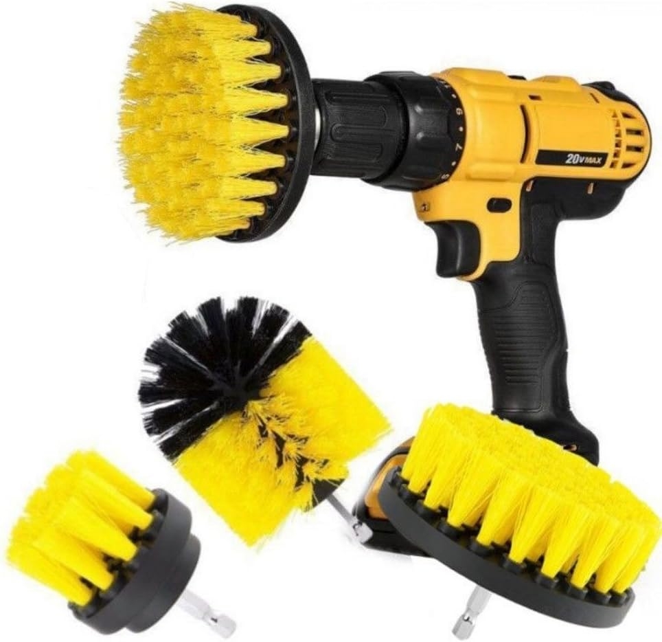 Drill Brush 3pcs Scrub Brush Drill Attachment Kit,Time Saving Kit and Power Scrubber Cleaning Kit, for Car, Bathroom, Wooden Floor, Laundry Room Cleaning (Yellow)