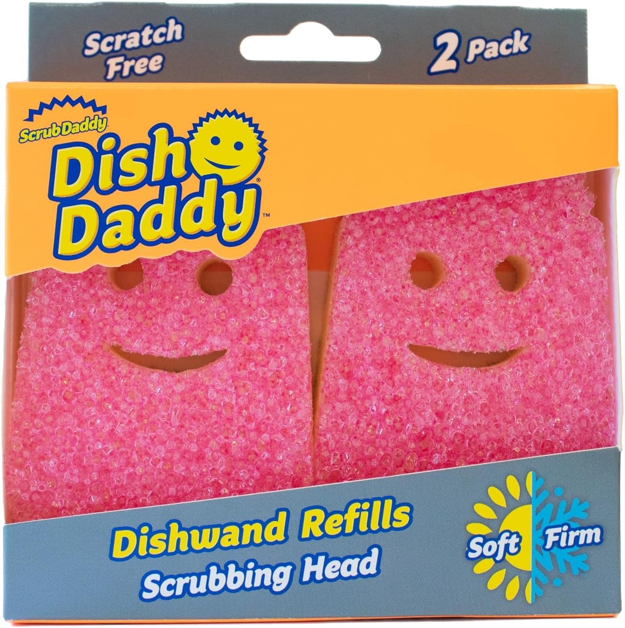 Scrub Daddy Dish Wand Scrubbing Brush Replacement Heads, Soap Dispensing Dish Brushes, Texture Changing Washing Up Sponges, Detachable Dish Daddy Head Sponge Refills, Pink 2 Pack