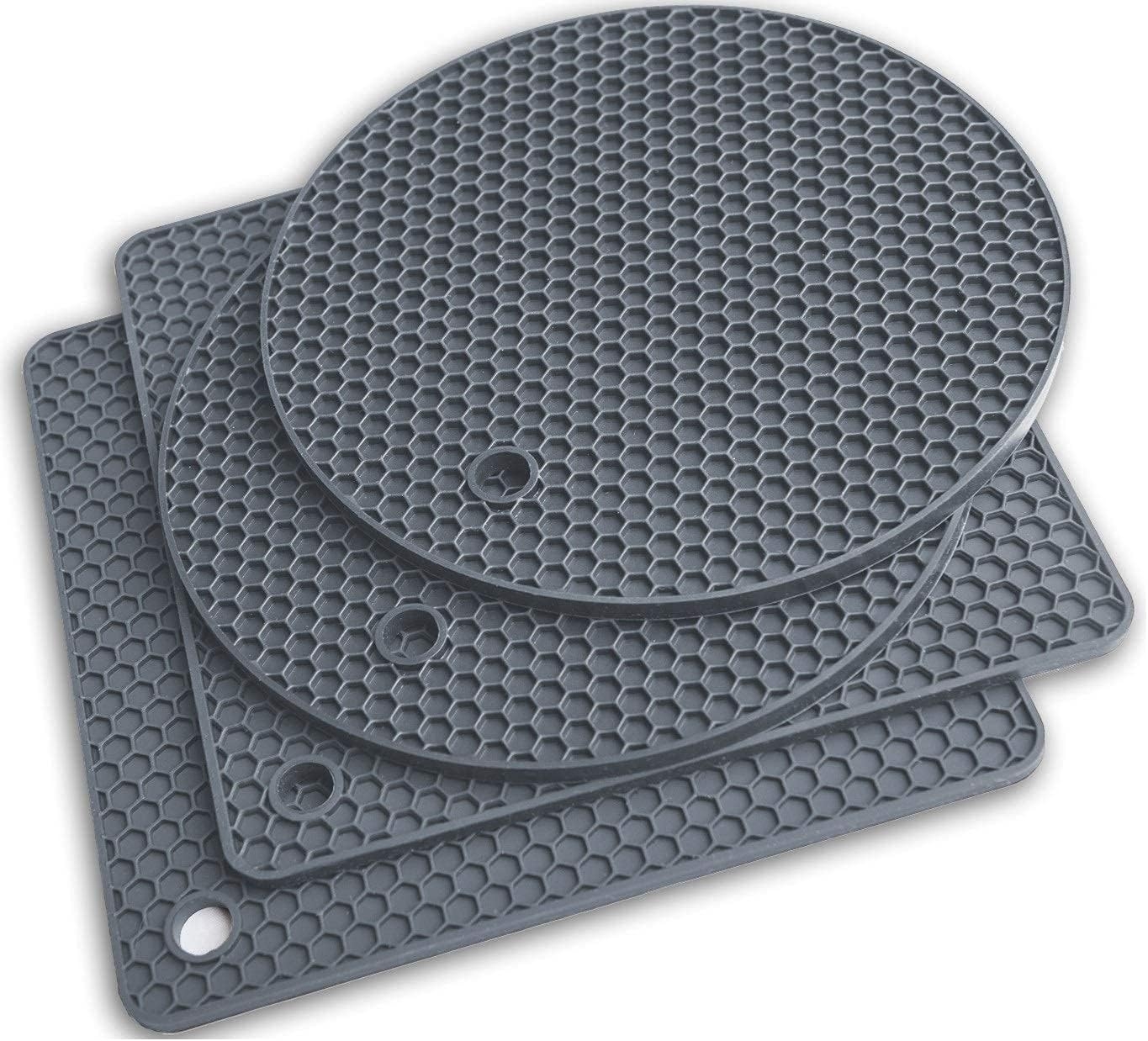 Q’s Inn Silicone Pot Holders and Trivet mats Heat Resistant to 440°F to Protect Your Table and countertop Contains 4 Pieces 2 Round and 2 Squared